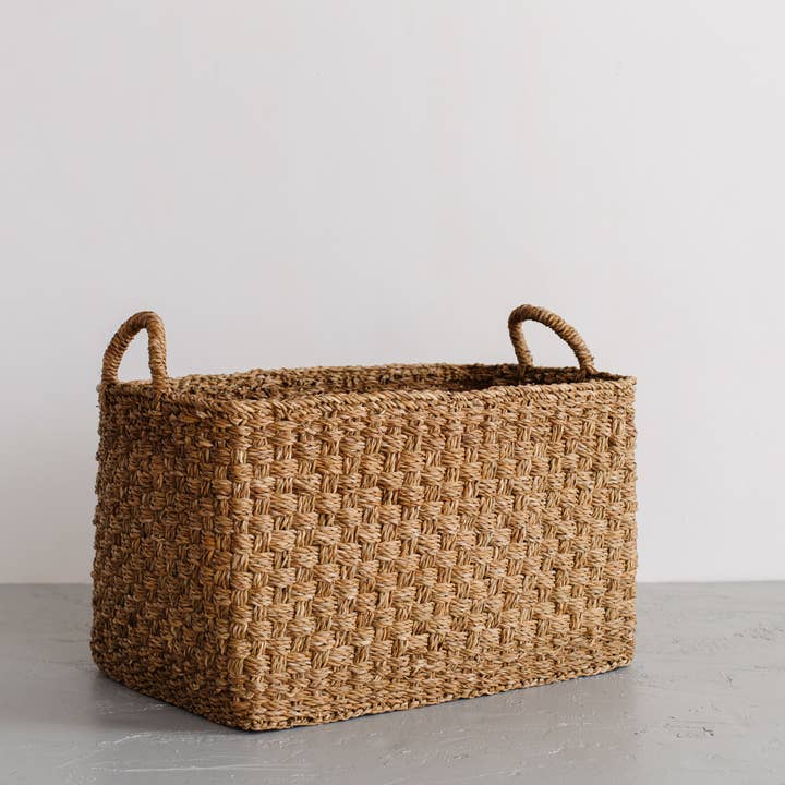 Will & Atlas - Wholesale Basket - Rectangular Floor Basket with handles, Harvest Chatai weave