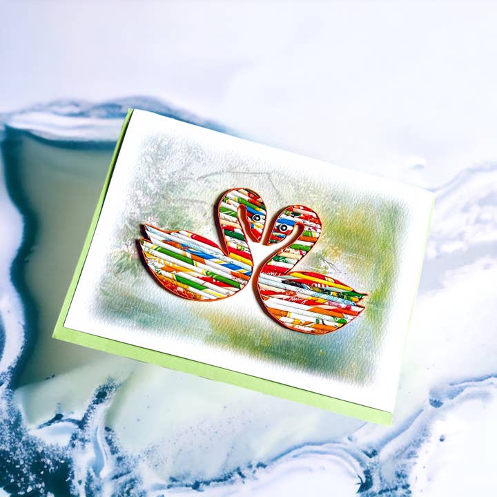 Loving Nature - Vente Carte de vœux classique - Carte cygne en papier roulé faite à la main à partir7