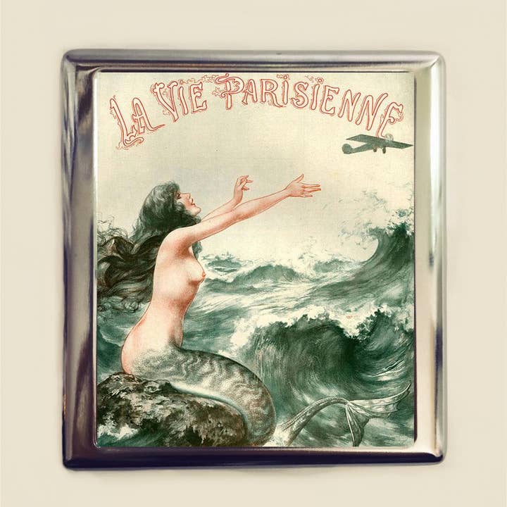 FringePop - Wholesale Cigarette Case - Parisian Mermaid Cigarette Case Business Card ID Holder Wallet French Art Deco Nautical Flapper Version Two