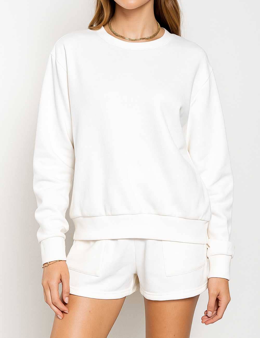 Sweetkama - Wholesale Lounge Set - Women's - Ladies Solid Color Long Sleeves Sweatshirt & Shorts Set26