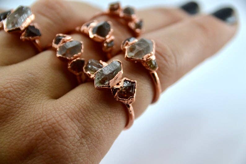 Daddy Daughter Jewelry - Wholesale Multi-Stone Ring - Copper Citrine & Herkimer Diamond Ring || Multi-Stone Ring9