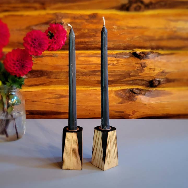 Geometric Charred Candle Holders for wholesale by Full Circle CraftWorks
