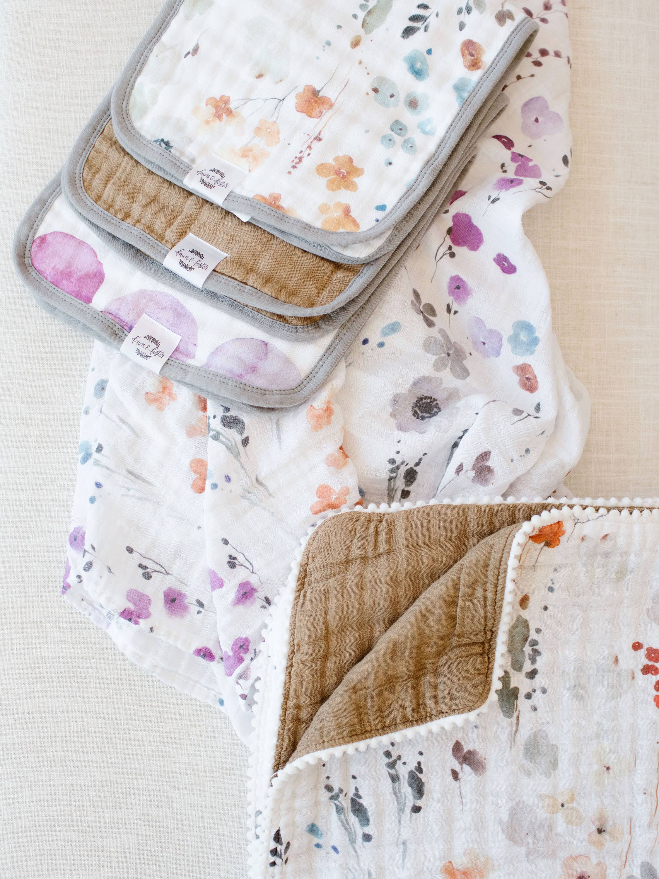 Fawn & Foster - Wholesale Quilt - Kids & Baby - Organic Muslin Gauze Quilt Baby Blanket | Violet Floral7