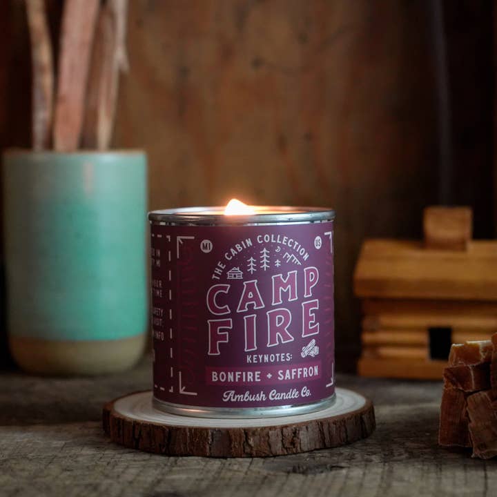 Ambush Candle Co. - Wholesale Travel Candles - Campfire | Bonfire + Saffron 8oz Soy Candle4
