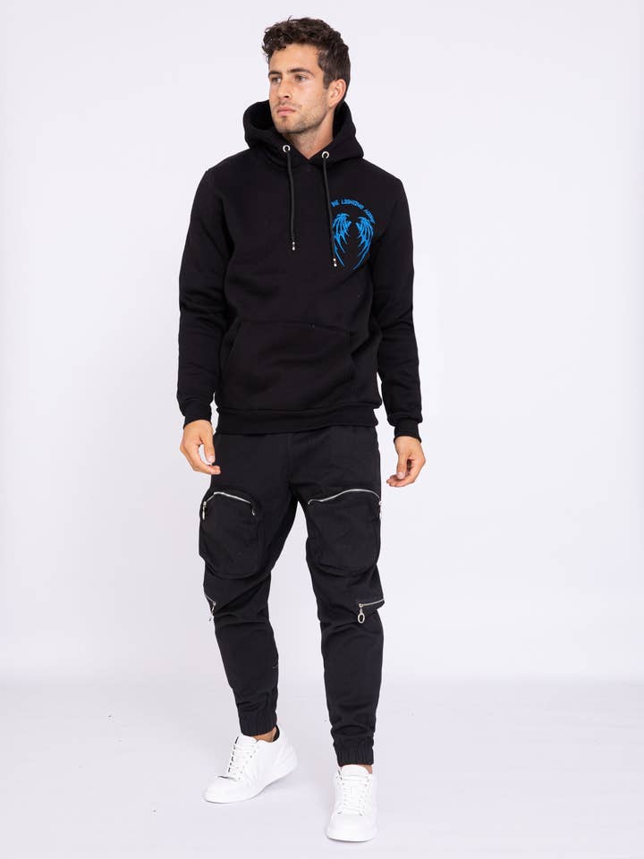 Unisex „Wings“ Print Hættetrøje - Sort for engroshandel hos AARHON