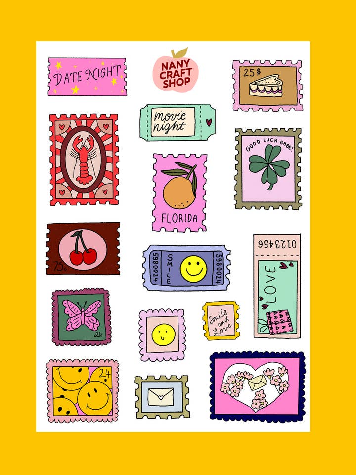 A6 stamp sticker sheet ✉️ for wholesale by Nany Craft Shop
