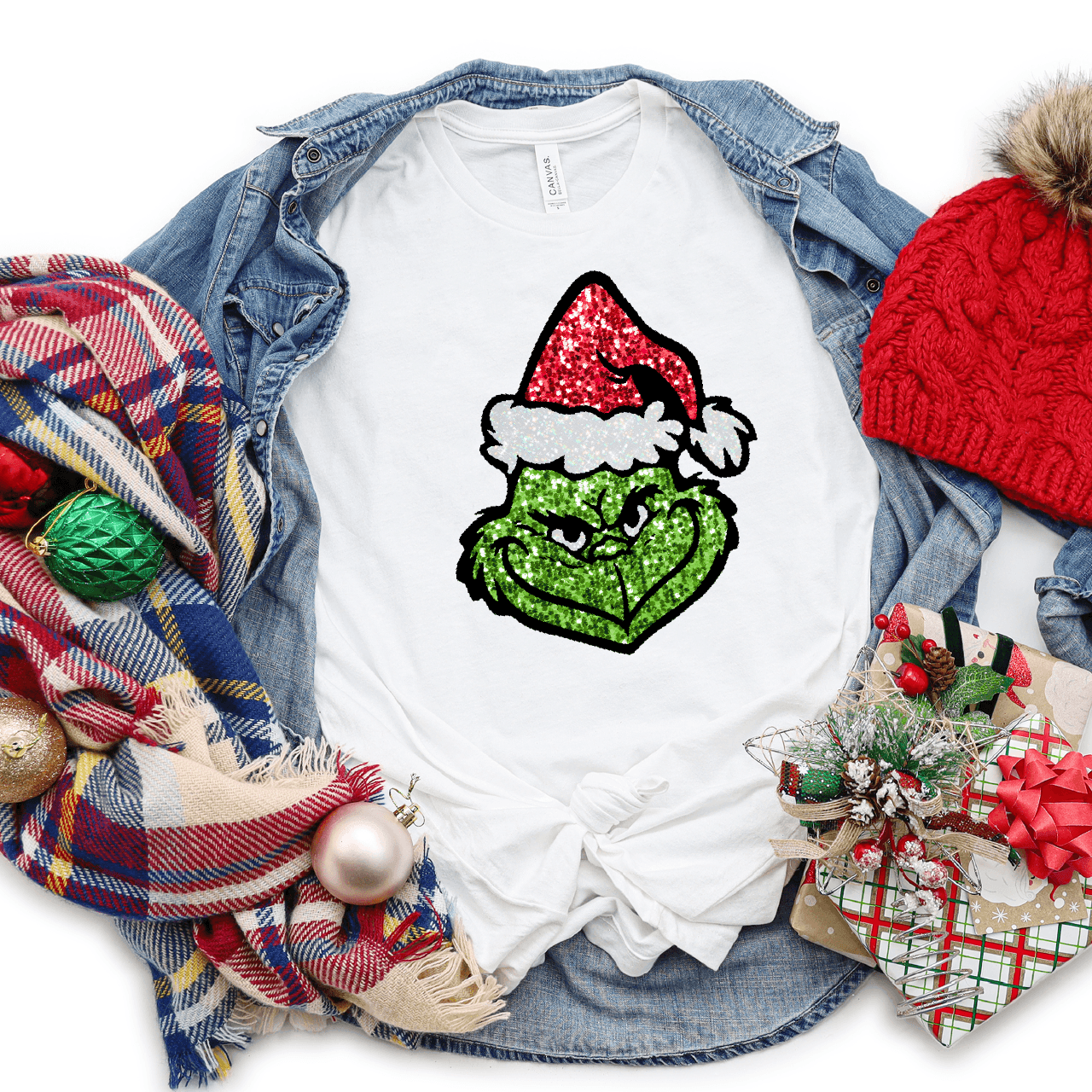 Nashville Design House - Wholesale Sublimation Transfer - Red Glitter Grinch DTF Transfer1