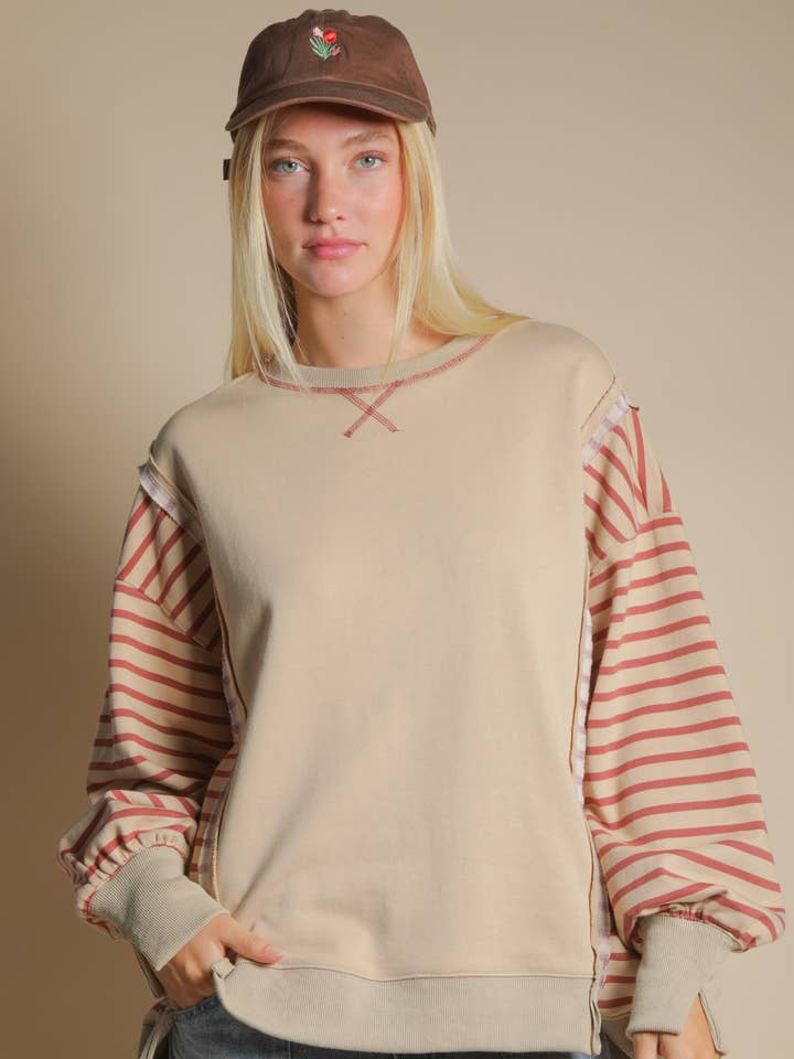 NT12221X-PLUS SIZE Överdimensionerad Randig Ledig Stickad Topp för wholesale av VERY J