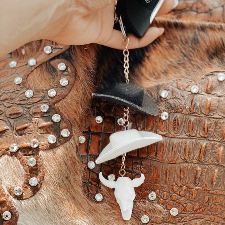 The Front Porch Label - Wholesale Keychain - Women's - Stone & Black Cowboy Hat Keychain5