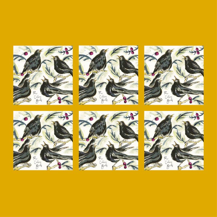 Four Calling Birds Christmas Card Pack (pack of 6) for wholesale by Anna Wright Ltd