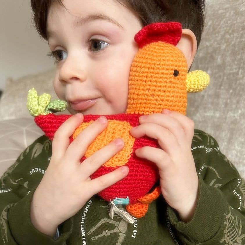 Pebblechild – wholesale Handheld rattle – Baby – Crochet Baby Toy Rooster rattle-red4