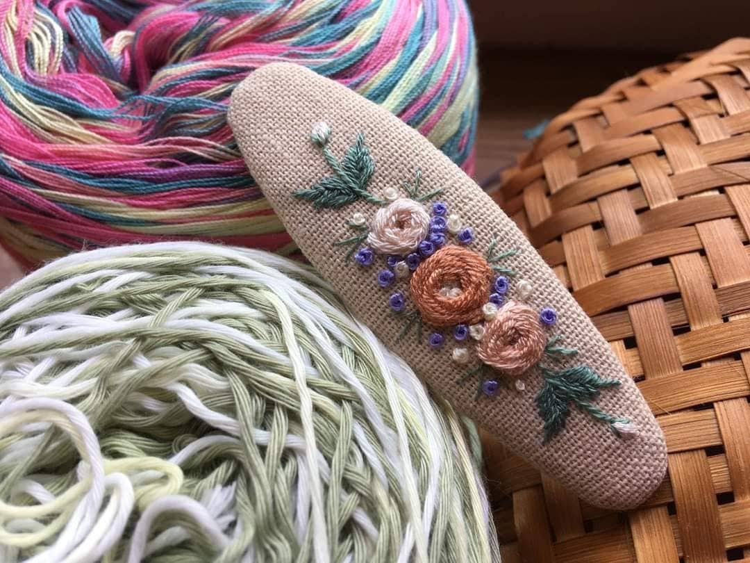 Quince Fables - Wholesale Barrette - Women's - Flower Garden Embroidered Hair Barrette, Collection Grace🪡3