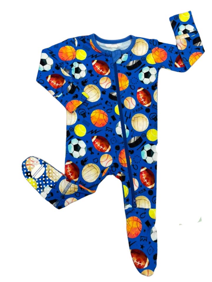 Blue Sports Footsie for wholesale by Macaron + Me