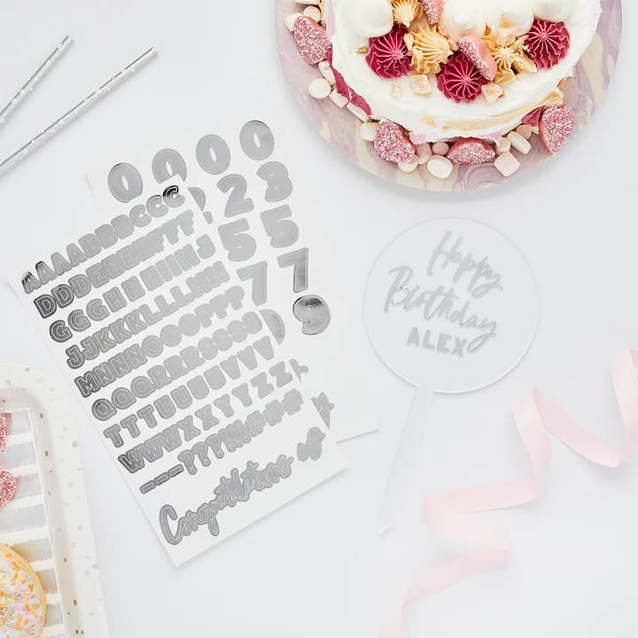 Hootyballoo by Club Green - Vendita all'ingrosso Topper per torte/cupcake - Topper per torta in acrilico e 2 fogli adesivi argentati