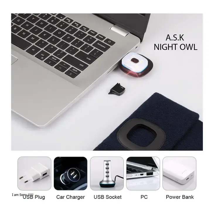 K & S WHOLESALE INC - Wholesale Beanie - Unisex - ASK Beanie Hat with LED Light 24 CT Loose/Refill - Assorted1