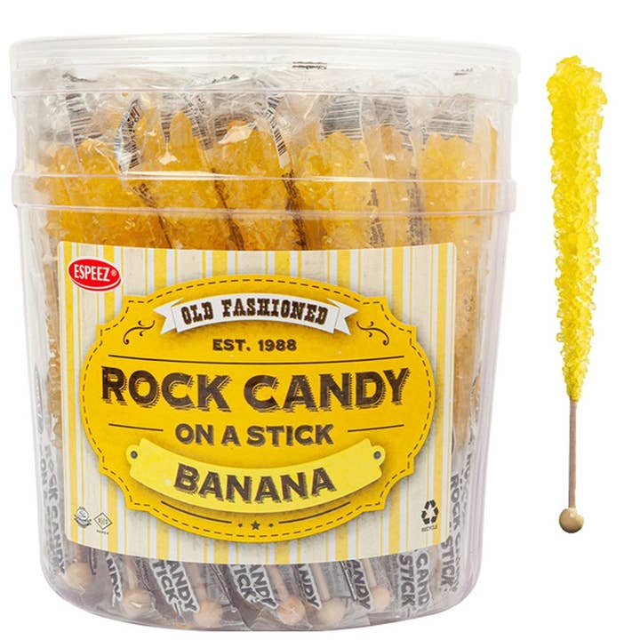 Grandpa Joe's Candy Shop - Wholesale Hard Candy - Rock Candy Sticks Banana, 0.8oz, 36ct Tub