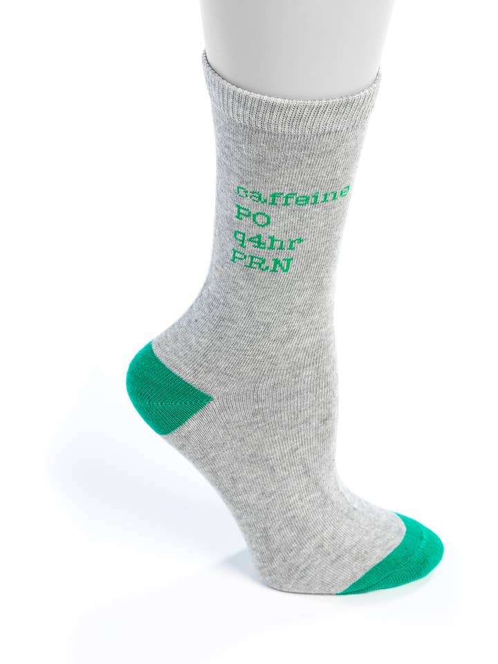 Nurseology - Wholesale Socks - Unisex - Caffeine PO q4hr PRN Soft Cotton Crew Length Unisex Socks