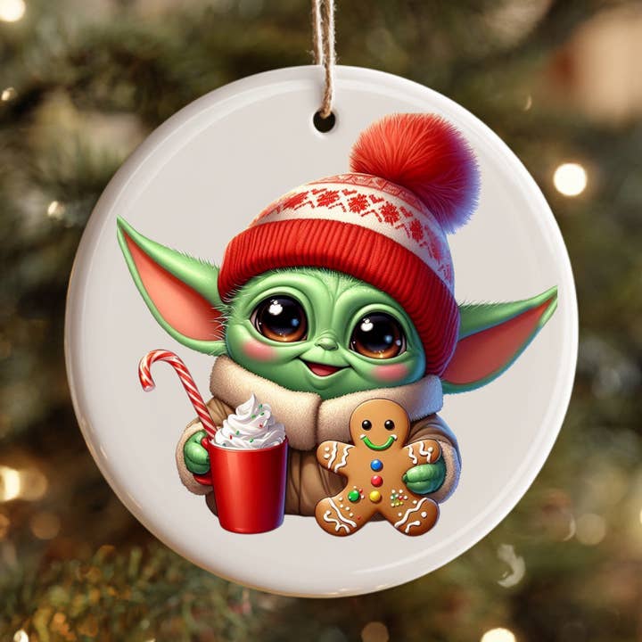 Baby Yoda Christmas Character Ceramic Ornament for wholesale by JAC Wholesale