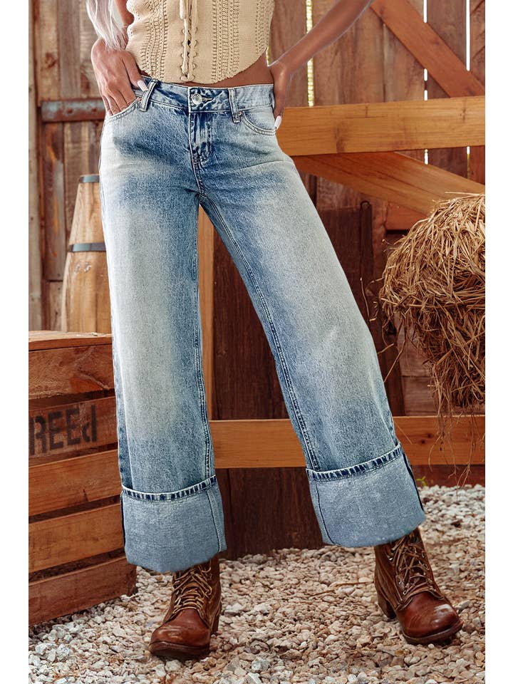 As shown Fashion-W High Rise Button Zip Fly Medium Wash Jeans*4-16 for wholesale on Faire