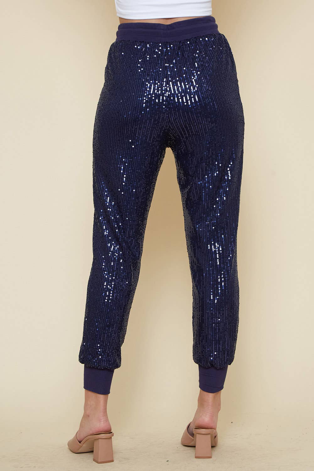 Saints & Hearts - Wholesale Pants - Women's - SIP6105A NAVY THICK ELASTIC WAIST SEQUINS JOGGER PANTS2