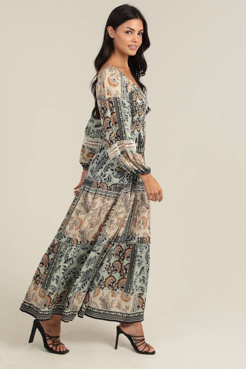 ANGIE - Wholesale Dress - Women's - C4626-A908 SWEETHEART NECK SMOCKED BODICE LACE TRIM MAXI 2