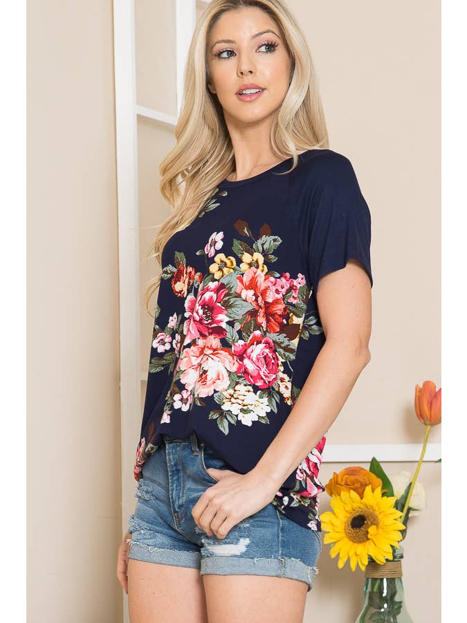 Burgundy Apparel - Wholesale Tunic - Women's - FLORAL SHORT SLEEVES TUNIC TOP6