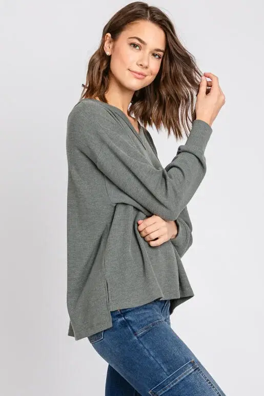 Dk Olive Thermal Long Sleeve Top - T31146 for wholesale on Faire2