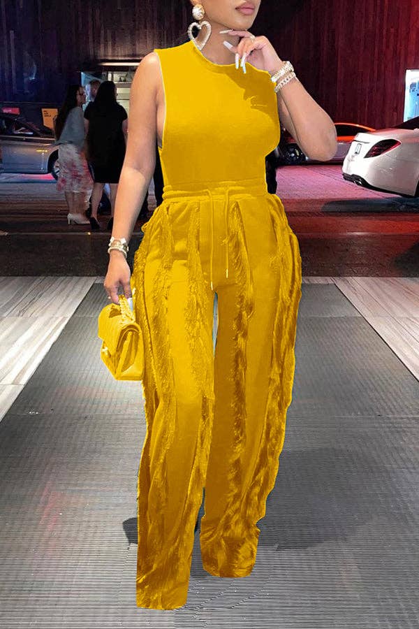 MB Fashion Wholesale - Wholesale Top & Pant Set (NOT Loungewear) - Women's - MB FASHION Sleeveless Fringe Tank Top and Pants Set 220LY28