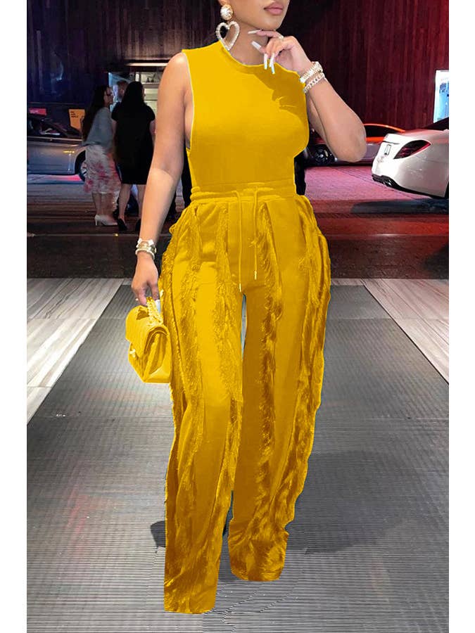 MB Fashion Wholesale - Wholesale Top & Pant Set (NOT Loungewear) - Women's - MB FASHION Sleeveless Fringe Tank Top and Pants Set 220LY28