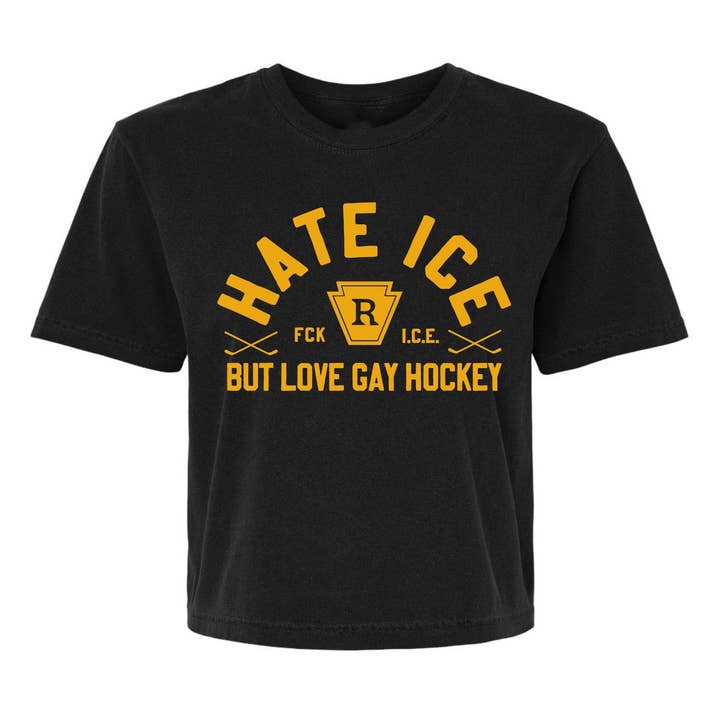 AR-T's - Wholesale Screen Printed T-Shirt - Unisex - I Hate ICE but Love Gay Hockey Heated Rivalry Cropped Tee