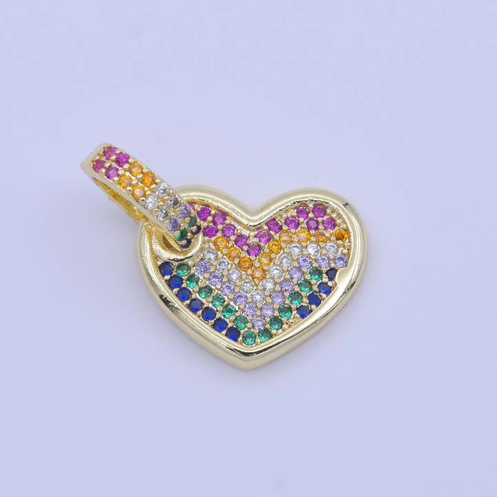 Multicolor Rainbow Micro Paved CZ Heart Gold Pendant H-245 for wholesale by Aim Eternal