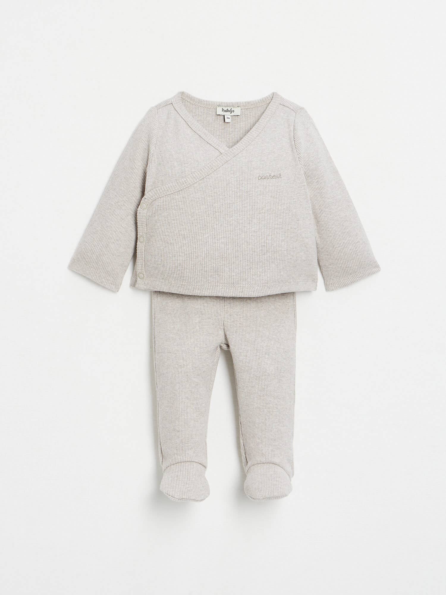 Beige Chiné Foncé IDEO 23 Pima babyoverallerset i bomull, korsad fram för wholesale på Faire0