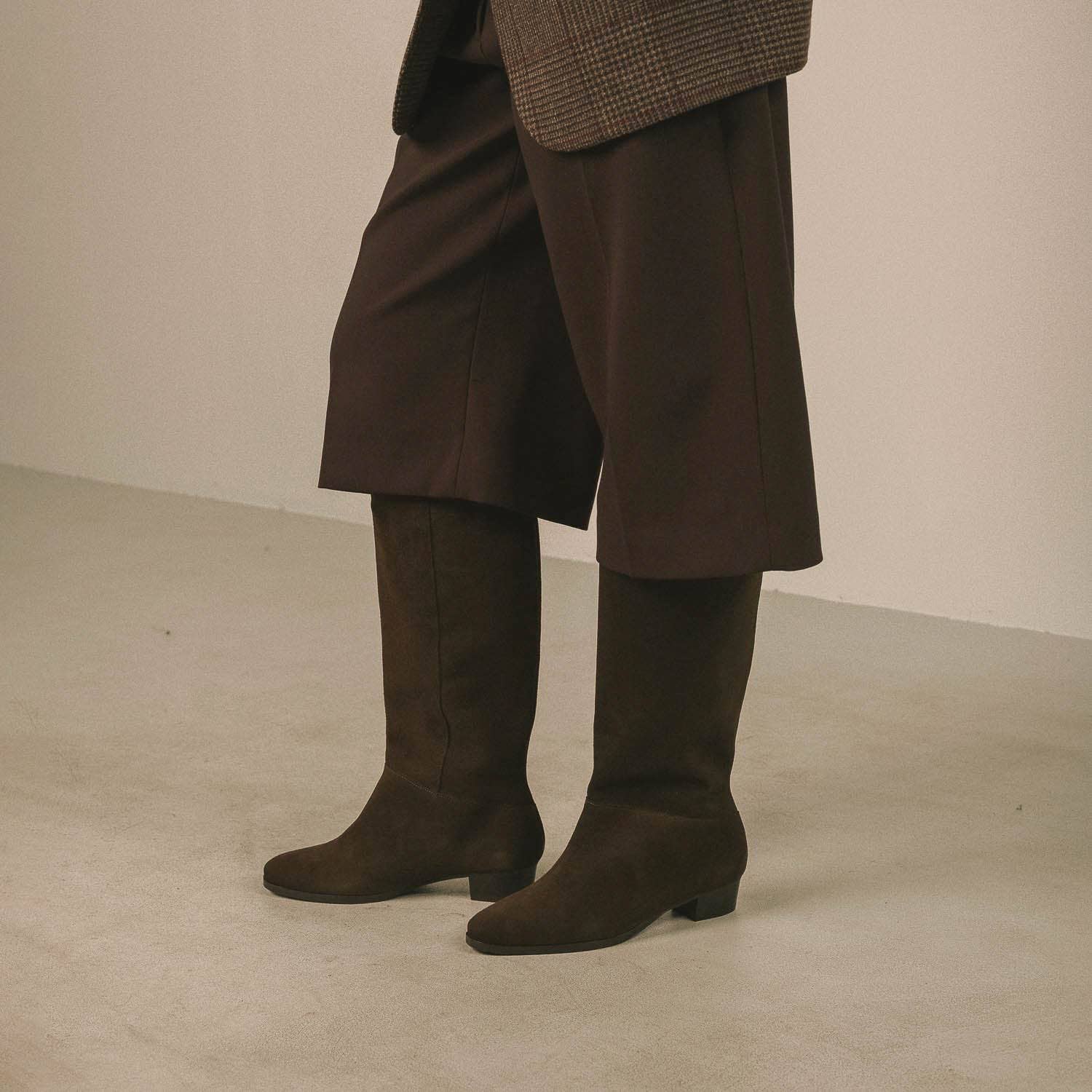 brown Martha High Boots, dark chocolate velvet for wholesale on Faire1