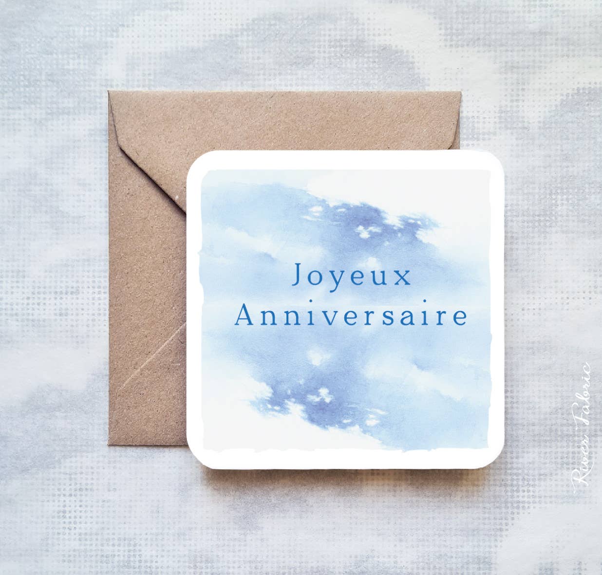 River Fabric - Wholesale Birthday Card - Blue “Birthday” card - 10 x 10 cm and approx. recycled