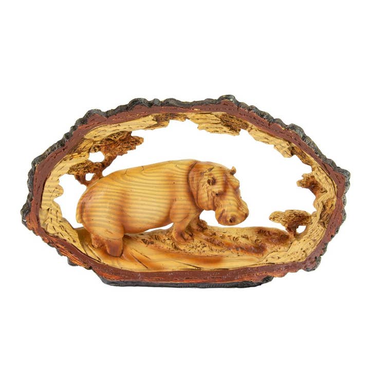 Ippopotamo in effetto legno scolpito nel tronco, 19x12cm per la vendita all'ingrosso da parte di Nauticalia