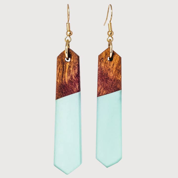 Ibiza Handcrafted Wood & Resin Boho Chic Dangle Earrings for wholesale by Wooden Element UK