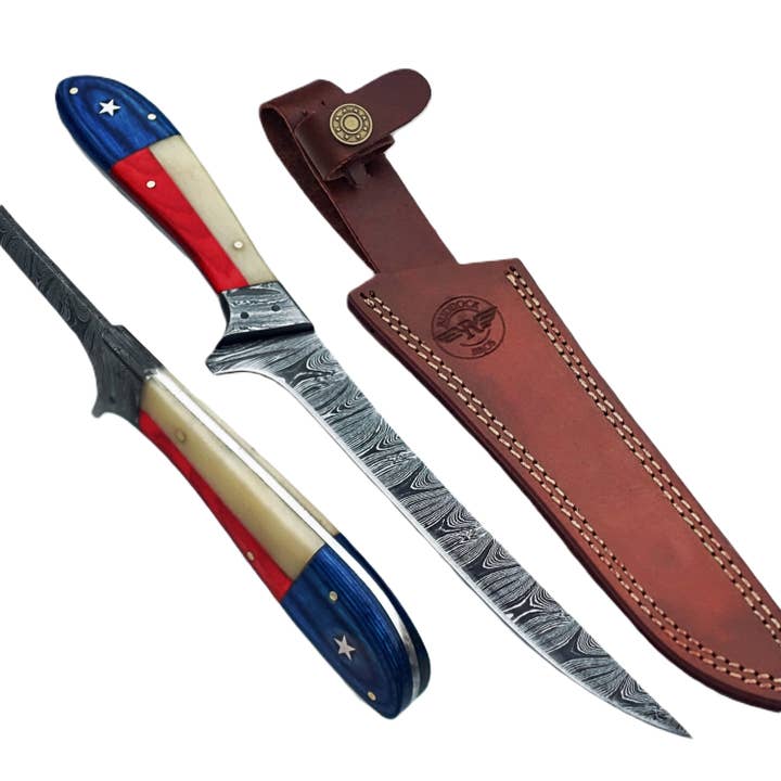 Lone Star Filékniv - 7" Blad - Damaskusstål för wholesale av Ruddock Bros. LLC