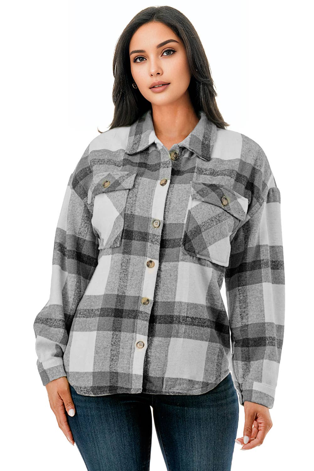 Color 5 - Wholesale Shirt Jacket/Shacket - Women's - Plaid flannel shacket basic shirt jacket w/fur lined inside0