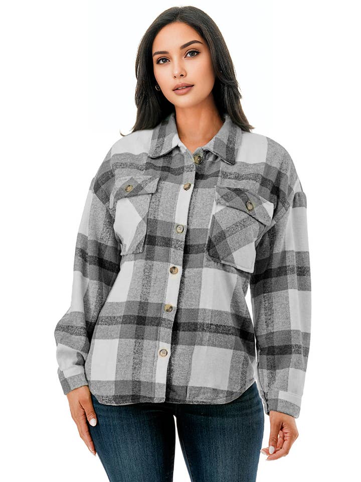 Color 5 - Wholesale Shirt Jacket/Shacket - Women's - Plaid flannel shacket basic shirt jacket w/fur lined inside
