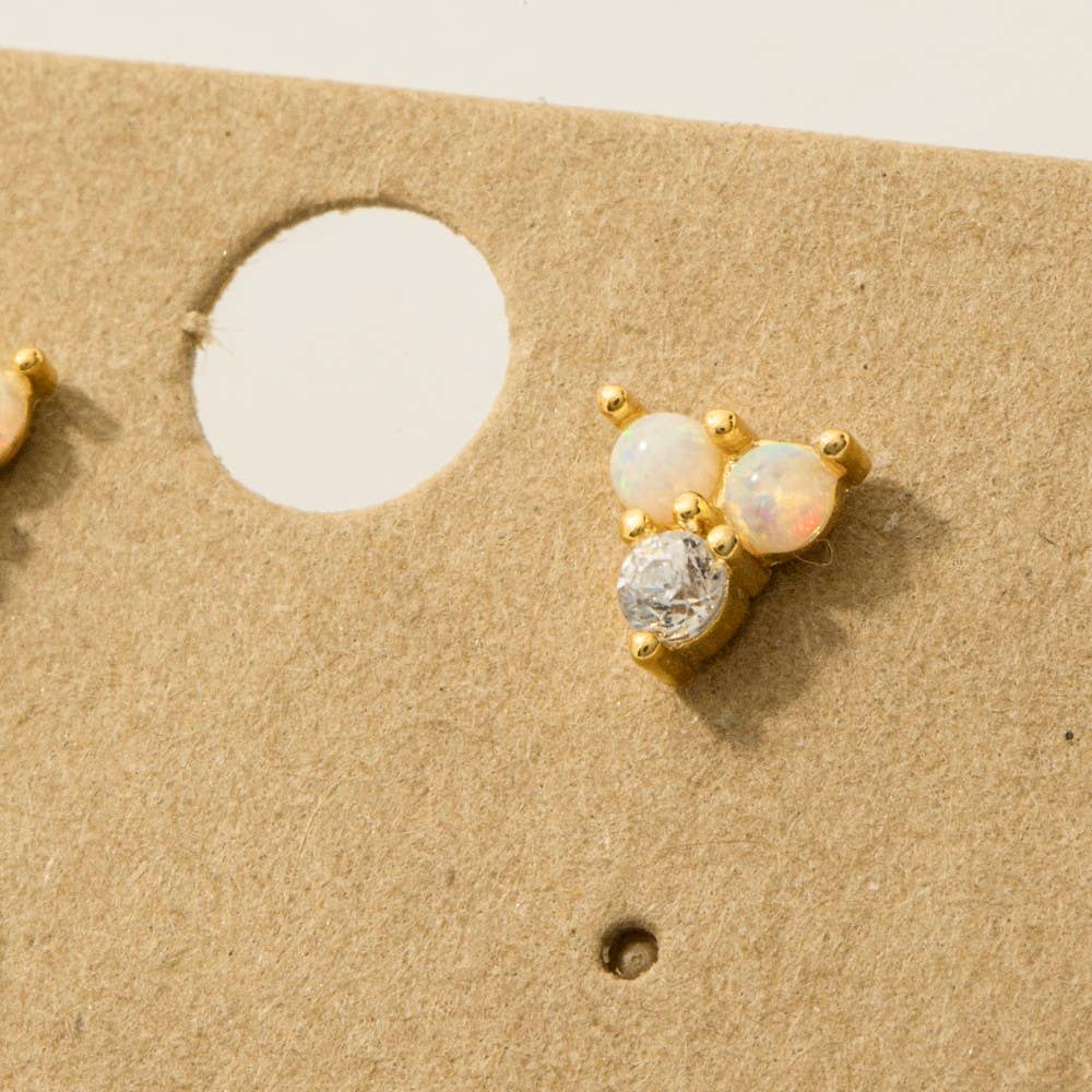 Fame Accessories - Wholesale Stud/Post Earrings - Mini Triple Opal Stud Earrings3