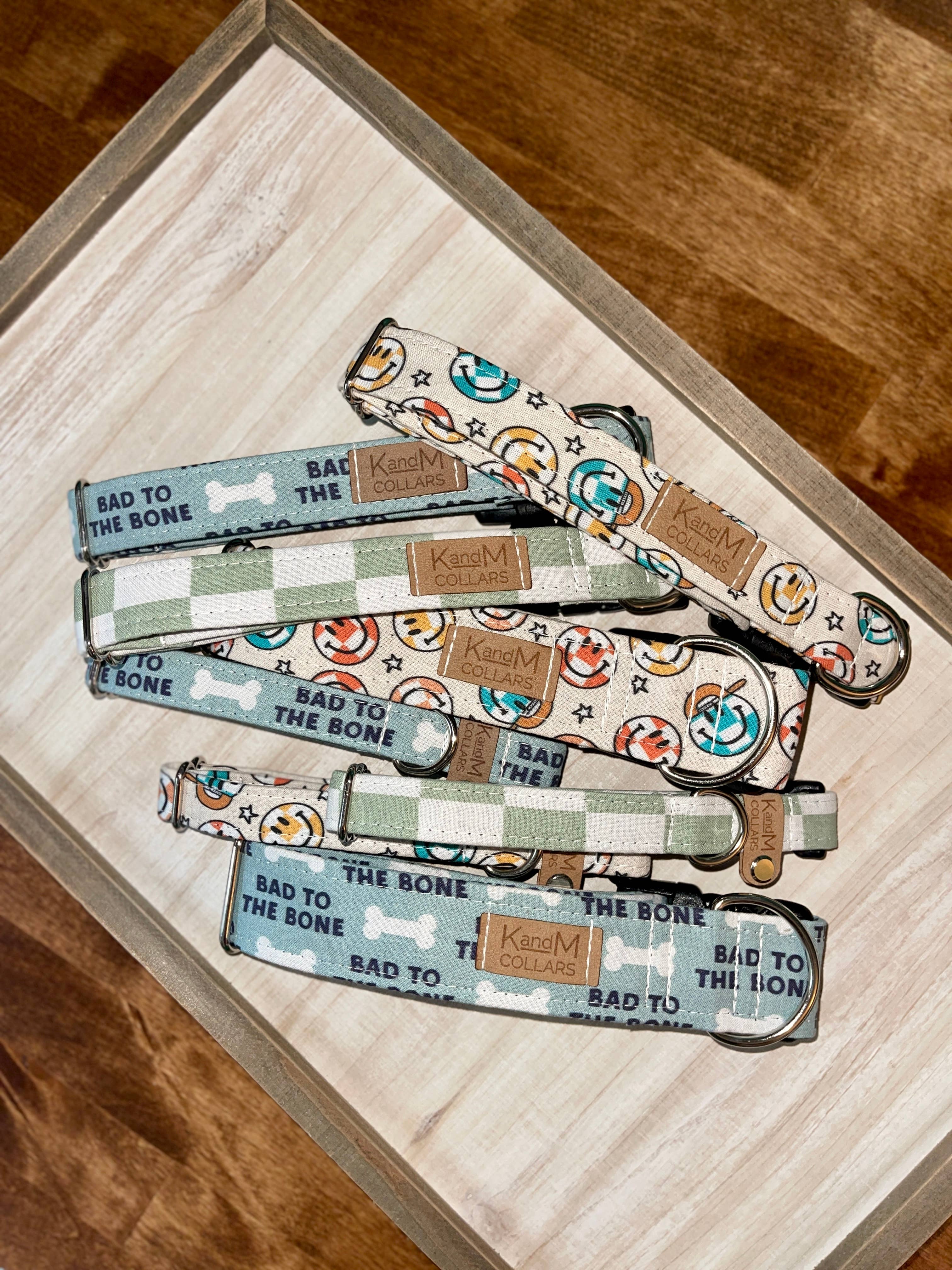 K and M Collars - Wholesale Pet Collar - Dog - Green & White Checkered Dog Collar, K and M Collars, Sage1