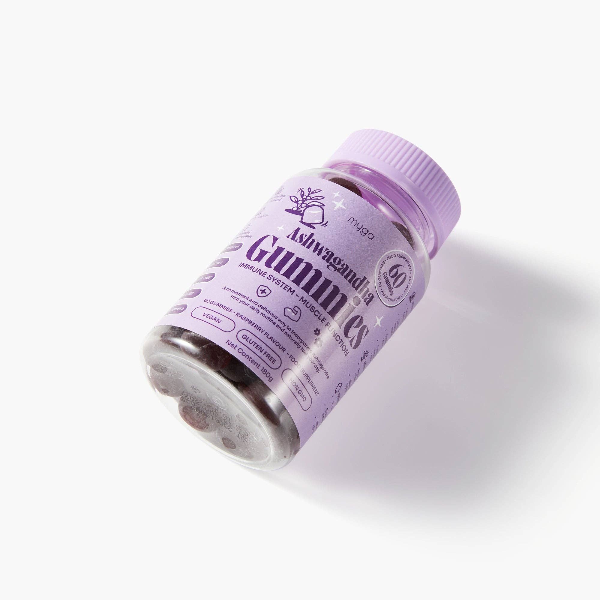 Myga – Großhandel Nahrungsergänzungsmittel/Vitamin zum Einnehmen – Myga Ashwagandha-Gummibärchen – Veganer Himbeer-Wellness-Boost3