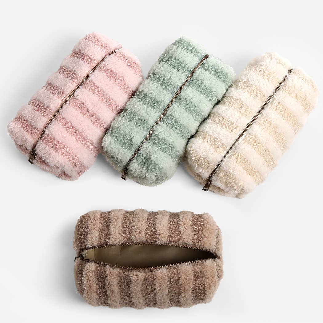 Fashion City - Wholesale Pouch - Women's - Stripe Pattern Sherpa Travel Pouch22