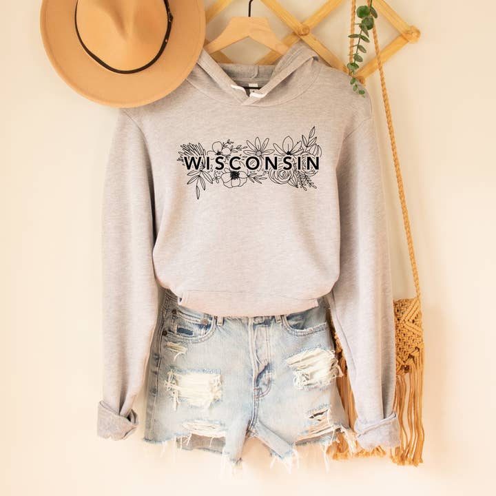 Wisconsin Flowers Hoodie, Women's Wisconsin Sweatshirt for wholesale by Autumn Rose Co.
