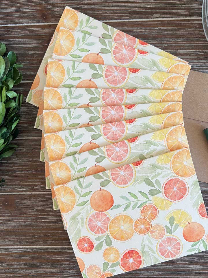 Juego de Tarjetas de Felicitación Cítricas, Tarjetas Tropicales, Interior en Blanco para venta al por mayor de Jennifer Vaudo Art