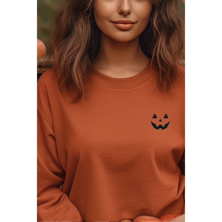 PUMPKIN FACE EMBROIDERY VINTAGE GRAPHIC SWEATSHIRTS for wholesale by Illustrated Society