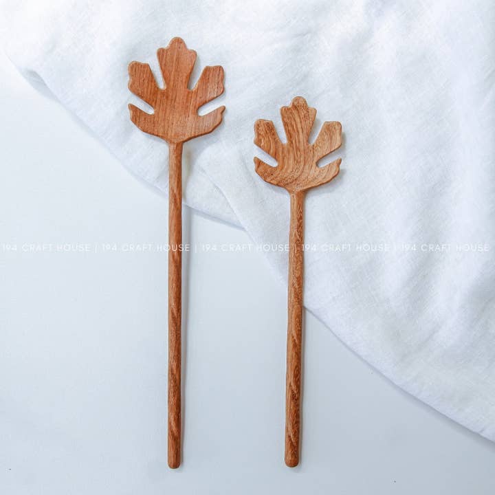 194 Craft House - Vente Ustensile de service - Cuillère en bois sculptée à la main en forme de feuille - Ustensiles de cuisine