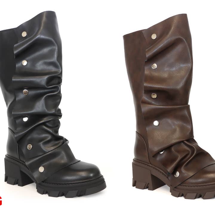 Yoki Fashion - Wholesale Boots – Women’s - YOKI Women's Slouch Chunky Sole Button Up Combat Boots0