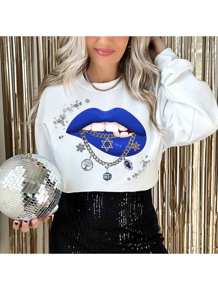 By Jodi LLC - Wholesale Screen Printed T-Shirt - Women's - Hanukkah Smooch Tee Sweatshirt Long Sleeve Crop1
