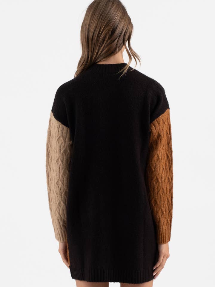 Blu Pepper - Wholesale Dress - Women's - COLORBLOCK CREWNECK LONG SLEEVE KNIT SWEATER DRESS